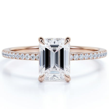 JeenMata 1.25 Carat emerald cut Moissanite Engagement Ring in 18k Rose Gold Over Silver