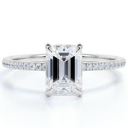 JEENMATA 1.25 Carat emerald cut Moissanite Solitaire Engagement Ring in 18k White Gold Over Silver