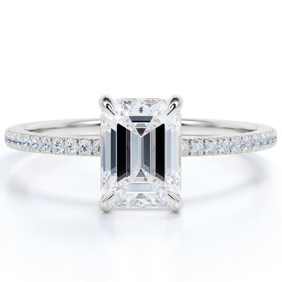 JeenMata 1.25 Carat emerald cut Moissanite Solitaire Engagement Ring in 18k White Gold Over Silver