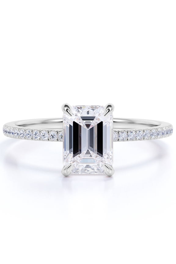 1.25 Carat emerald cut Moissanite Solitaire Engagement Ring in 18k White Gold Over Silver