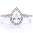 thumbnail image 1 of JeenMata 1.25 Carat pear cut Moissanite Halo Engagement Ring in 18k Rose Gold Over Silver, 1 of 7