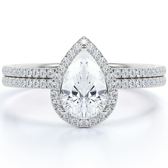 JeenMata 1.25 Carat pear cut Moissanite Wedding Ring Set in 18k White Gold Over Silver