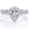 thumbnail image 1 of JeenMata 1.25 Carat pear cut Moissanite and Diamond Halo Bridal Wedding Ring Set in 10k White Gold, 1 of 8