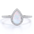 thumbnail image 1 of JeenMata 1.25 ct Pear Cut Opal and Moissanite Halo Wedding Ring in 18k White Gold over Silver, 1 of 7