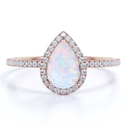 JeenMata 1.25 ct Pear Shaped Opal and Moissanite Wedding Ring in 18K Rose Gold over Silver