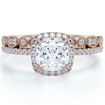 JeenMata 1.5 Carat Cushion Cut Moissanite Wedding Set in 18k Rose Gold Over Silver Flawless Ring