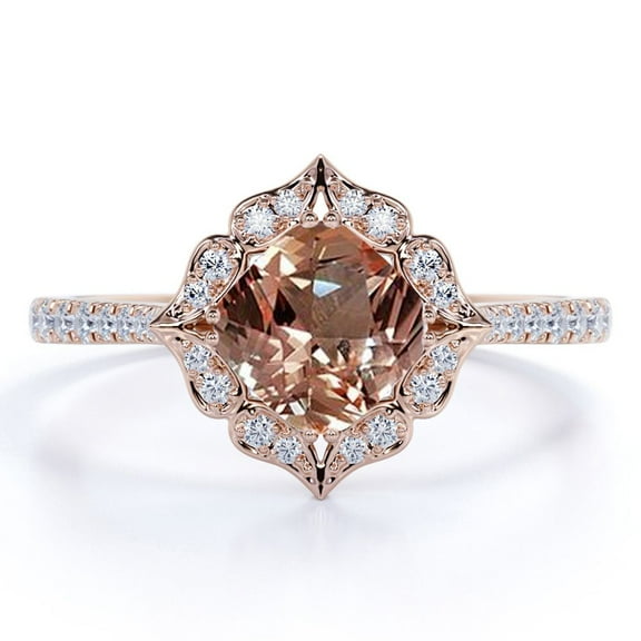 JeenMata 1.5 Carat Cushion cut created morganite and Moissanite Engagement Ring in 18k Gold Over Sterling Silver