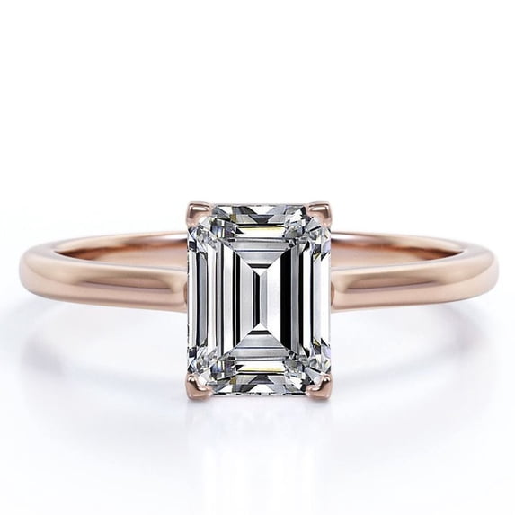 JeenMata 3 Carat Emerald Cut Engagement Ring - Prong Setting - Solitaire Promise Ring - 18K Rose Gold Plating Over Silver