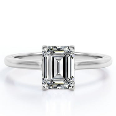 JeenMata 1.5 Carat Emerald Cut Engagement Ring - Prong Setting - Solitaire Promise Ring - 18K White Gold Plating Over Silver