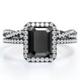 thumbnail image 1 of JeenMata 1.5 Carat Emerald Cut Lab Grown Black Diamond and Moissanite - 4 Prong Halo Set - Twisted Pave Wedding Ring Set - 18K Black Gold Plating over Silver, 1 of 7