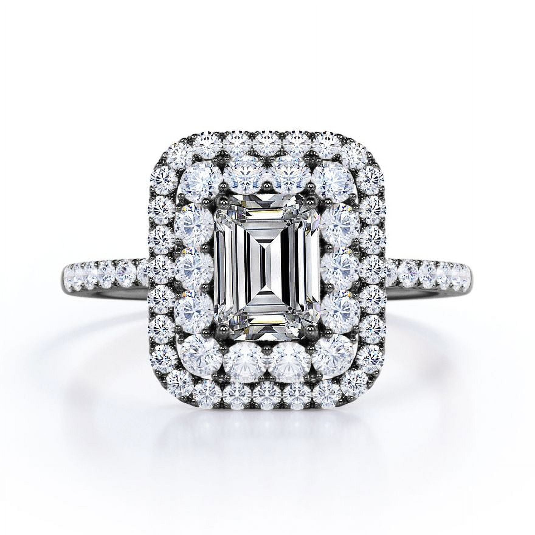 JeenMata 1.5 Carat Emerald Cut Moissanite Engagement Ring - Bridal Ring - Double Halo Ring - Cluster Ring - 18k Black Gold Plating for Women