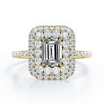 thumbnail image 1 of JeenMata 1.5 Carat Emerald Cut Moissanite Engagement Ring - Bridal Ring - Double Halo Ring - Cluster Ring - 18k Yellow Gold Plating for Women, 1 of 9