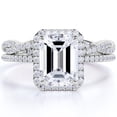 thumbnail image 1 of JeenMata 1.5 Carat Emerald Cut Moissanite Wedding Set with Infinity Band in 18k White Gold Over Silver, 1 of 7