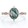 thumbnail image 1 of JeenMata 1.5 Carat Five-Stone Antique Four Prong Set Ovate Natural Transparent Dendritic Moss Green Agate And Moissanite Filigree Flush Engagement Ring In 18K Rose Gold Plating Over Silver, 1 of 7