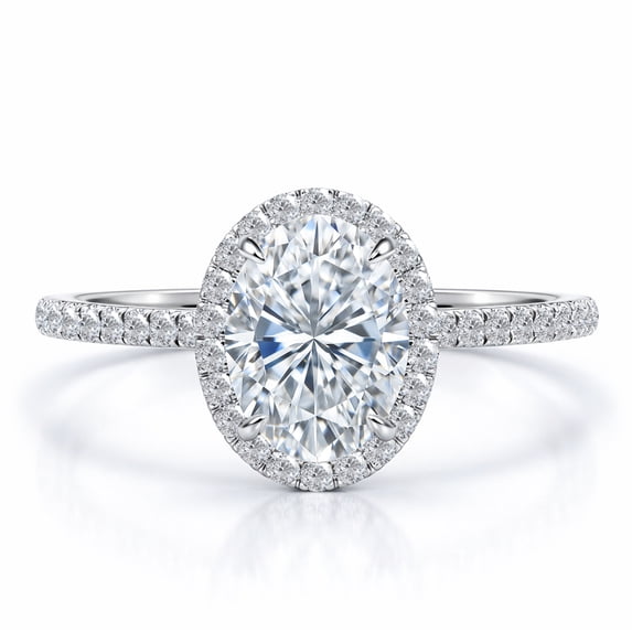 JeenMata 1.5 Carat Oval Cut Moissanite Engagement Ring - Bridal Set - Halo Ring - Handmade Ring - 18k White Gold Plating for Women