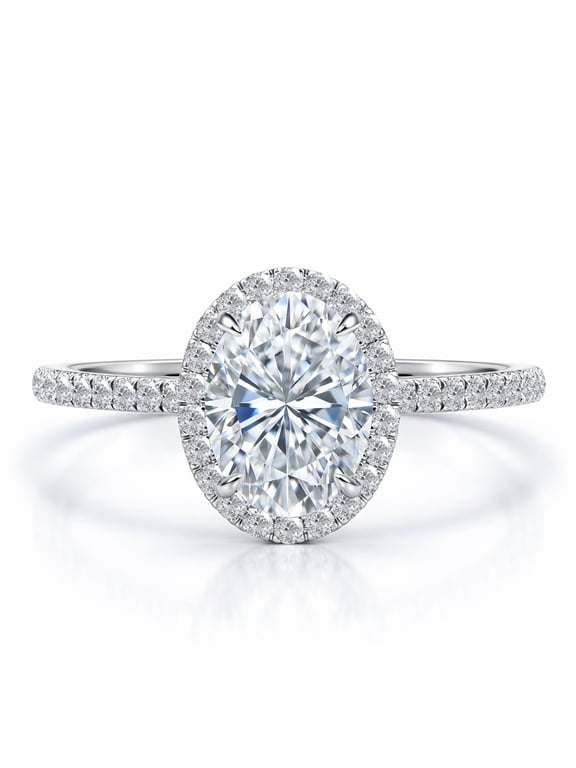 1.5 Carat Oval Cut Moissanite Engagement Ring - Bridal Set - Halo Ring - Handmade Ring - 18k White Gold Plating for Women