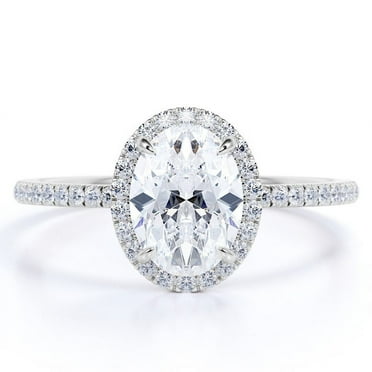 JeenMata 1.5 Carat Oval Cut Moissanite Engagement Ring - Bridal Set - Halo Ring - Handmade Ring - 18k White Gold Over Silver