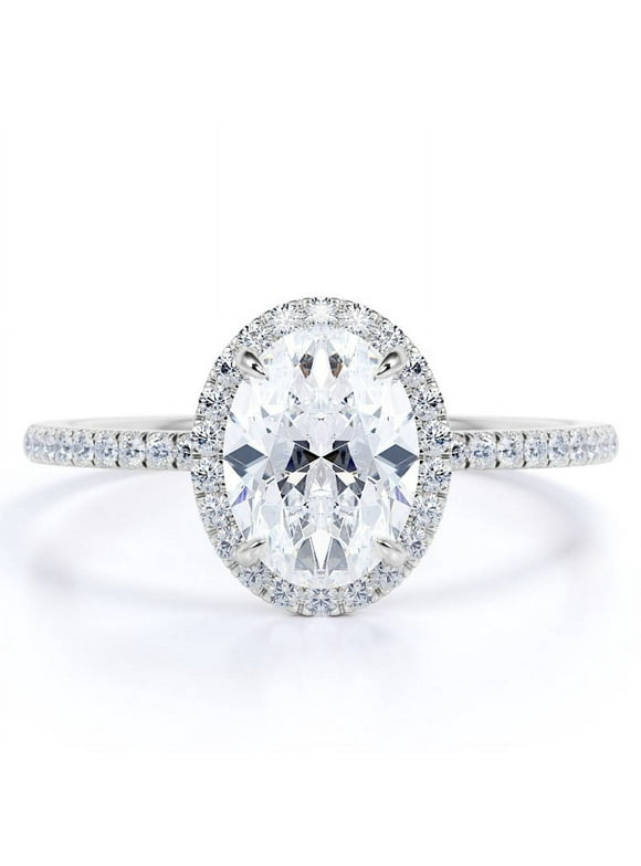 1.5 Carat Oval Cut Moissanite Engagement Ring - Bridal Set - Halo Ring - Handmade Ring - 18k White Gold Over Silver