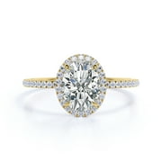 JEENMATA 1.5 Carat Oval Cut Moissanite Engagement Ring - Bridal Set - Halo Ring - Handmade Ring - 18k Yellow Gold Plating for Women