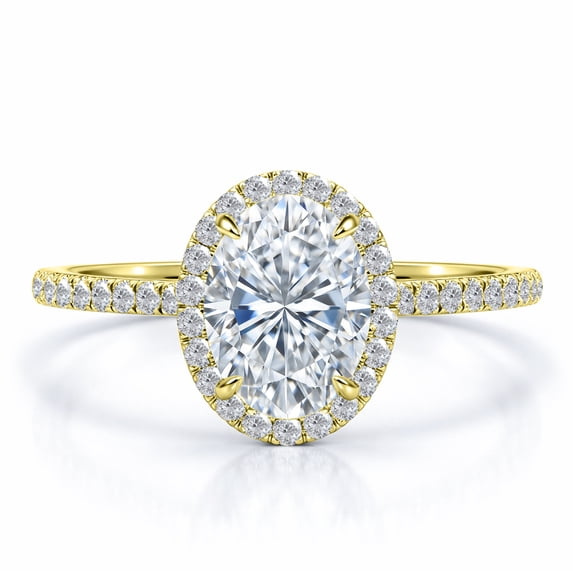 JeenMata 1.5 Carat Oval Cut Moissanite Engagement Ring - Bridal Set - Halo Ring - Handmade Ring - 18k Yellow Gold Plating for Women