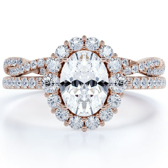 JeenMata 1.5 Carat Oval Cut Moissanite Wedding Set with Infinity Band in 18k Rose Gold Over Silver