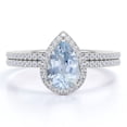 thumbnail image 1 of JeenMata 1.5 Carat Pear Cut Created Aquamarine and Moissanite Halo Wedding Ring Set in 18k White Gold over Silver, 1 of 6