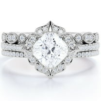 JeenMata 1.5 Carat Princess Cut Moissanite Trio Wedding Ring Set in 18k White Gold Over Silver