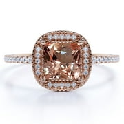 JeenMata 1.5 Carat Princess cut created morganite and Moissanite Engagement Ring in 18k Gold Over Sterling Silver