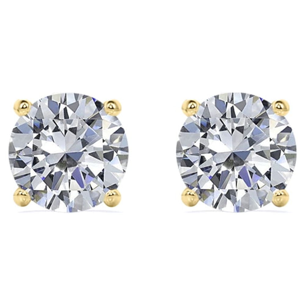JeenMata 1.5 Carat Round Moissanite - 4 Prong Solitaire Stud Earrings - 18K Yellow Gold Plating Over Silver