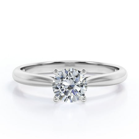 JeenMata 1.5 Carat Round Shape Moissanite - Prong Setting - Solitaire Promise Ring - 18K White Gold Plating Over Silver