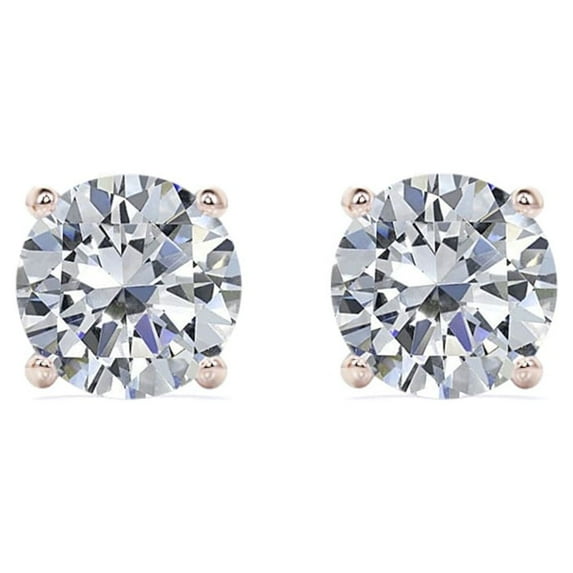 JeenMata 1.5 Carat Round Shaped Moissanite Solitaire Stud Earrings - 4 Prong - In 18K Rose Gold Plating Over Silver