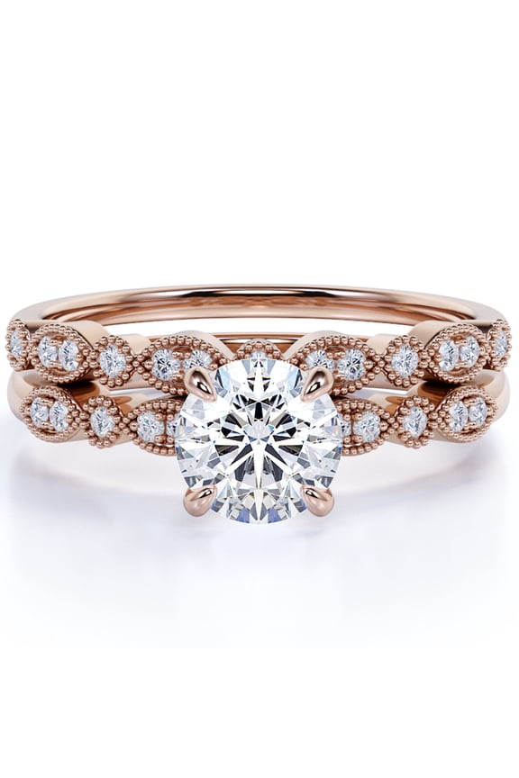 1.5 Carat Round cut Moissanite Engagement Ring Set in 18k Rose Gold Over Silver