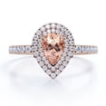 thumbnail image 1 of JeenMata 1.5 Carat Teardrop Lab created morganite and Moissanite - Pave Design - Dual Halo Engagement Ring - 18K Rose Gold Plating over Silver, 1 of 6