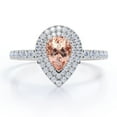 thumbnail image 1 of JeenMata 1.5 Carat Teardrop Lab created morganite and Moissanite - Pave Design - Dual Halo Engagement Ring - 18K White Gold Plating over Silver, 1 of 6