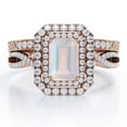 thumbnail image 1 of JeenMata 1.5 carat Emerald Cut Real Moonstone and Moissanite - Infinity Duo Halo - Art Deco Filigree Wedding Ring Set - 18K Rose Gold Plating over Silver, 1 of 6