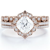 JeenMata 1.5 carat Princess cut Moissanite Wedding Trio Ring Set in 18k Rose Gold Over Silver