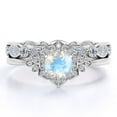 thumbnail image 1 of JeenMata 1.5 carat Round Faceted Rainbow Moonstone and Moissanite Eternity Bridal Ring Set in 18k White Gold over Silver, 1 of 6