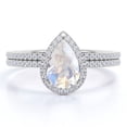 thumbnail image 1 of JeenMata 1.5 carat Teardrop Rainbow Moonstone and Moissanite Eternity Bridal Ring Set in 18k White Gold over Silver, 1 of 6