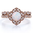 thumbnail image 1 of JeenMata 1.75 ct Halo Real Round Cut Opal and Moissanite Wedding Ring Set in 18K Rose Gold over Silver, 1 of 7