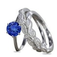 thumbnail image 1 of JeenMata 1.5 ct - Round Cut Lab Created Blue Sapphire - Vintage Wedding Ring - Trio Wedding Set - 18K White Gold over Silver, 1 of 6