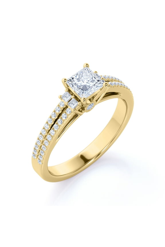 2.25 Carat Stunning Princess Cut - Pave Ring - Antique Ring - Split Shank Engagement Ring - 18K Yellow Gold Over Silver