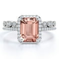 thumbnail image 1 of JeenMata 1.50 Carat Emerald Cut created morganite Bridal Set in 18k White Gold over Silver with Art Deco Band, 1 of 6