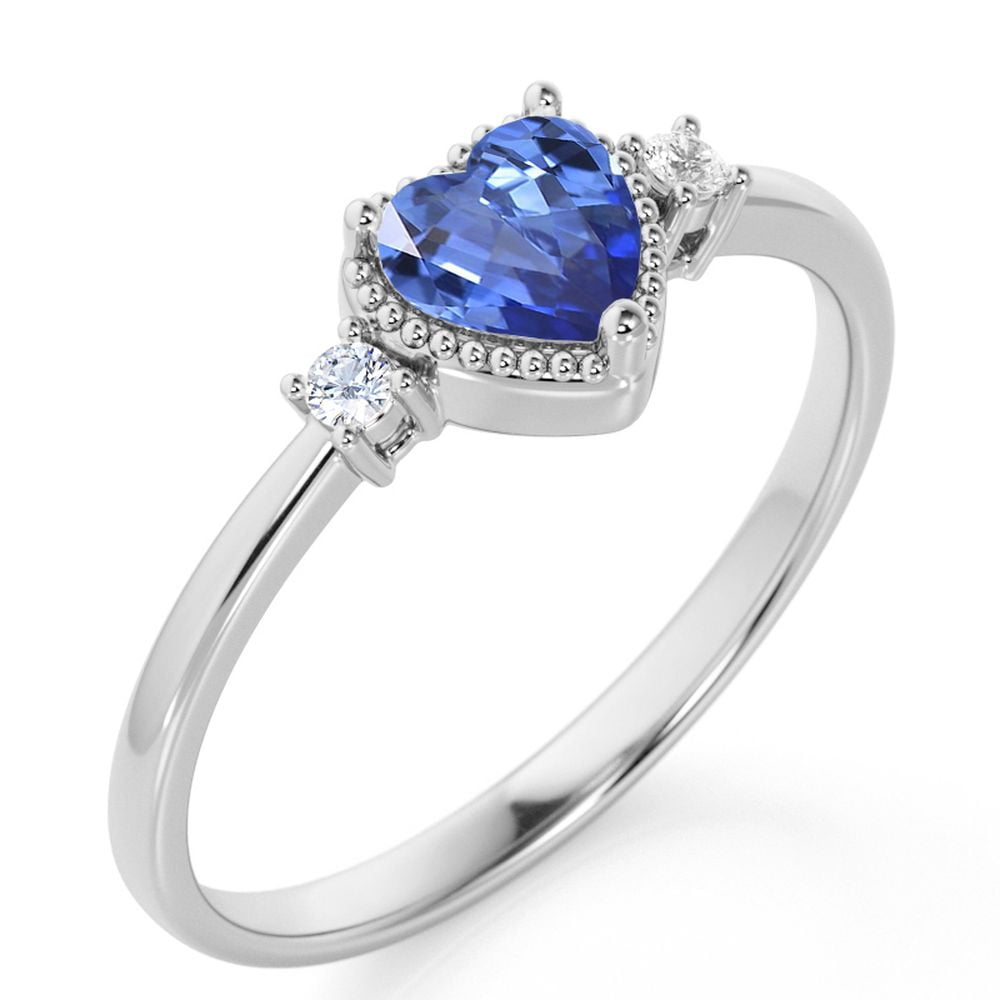 White Gold Sapphire & Diamond Heart Ring – Wrist Aficionado