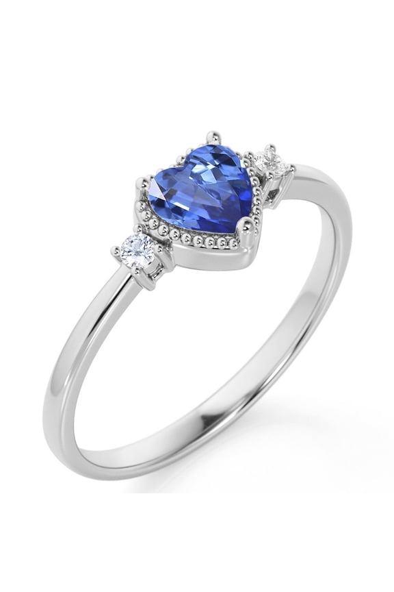 1. 50 Carat Milgrain Set Heart Shape Lab Created Blue Sapphire Engagement Ring in 18k White Gold over Silver