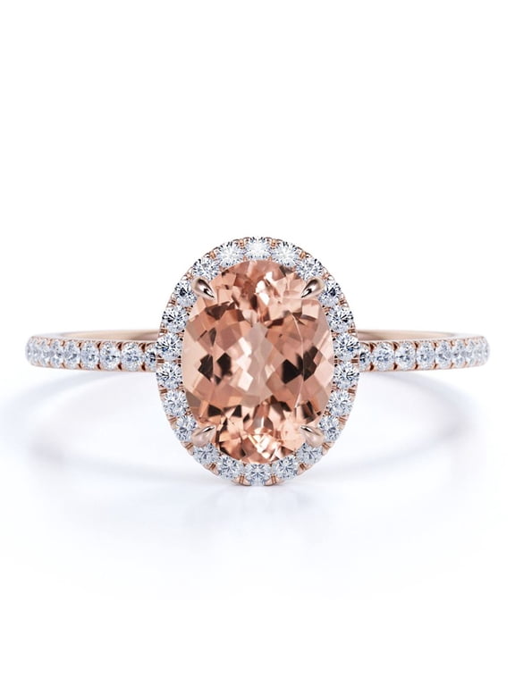1.50 Carat Oval Cut Lab Created Morganite and Moissanite Engagement Ring in 18k Gold Over Sterling Silver