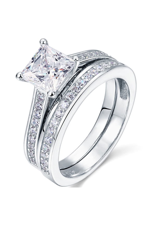 1.50 Carat Princess Cut Moissanite Wedding Set - Bridal Set - Channel Set Ring - Handmade Ring - 18k White Gold Plated for Women