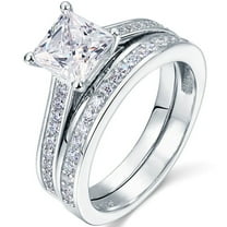 JeenMata 1.50 Carat Princess Cut Moissanite Wedding Set - Bridal Set - Channel Set Ring - Handmade Ring - 18k White Gold Over Silver