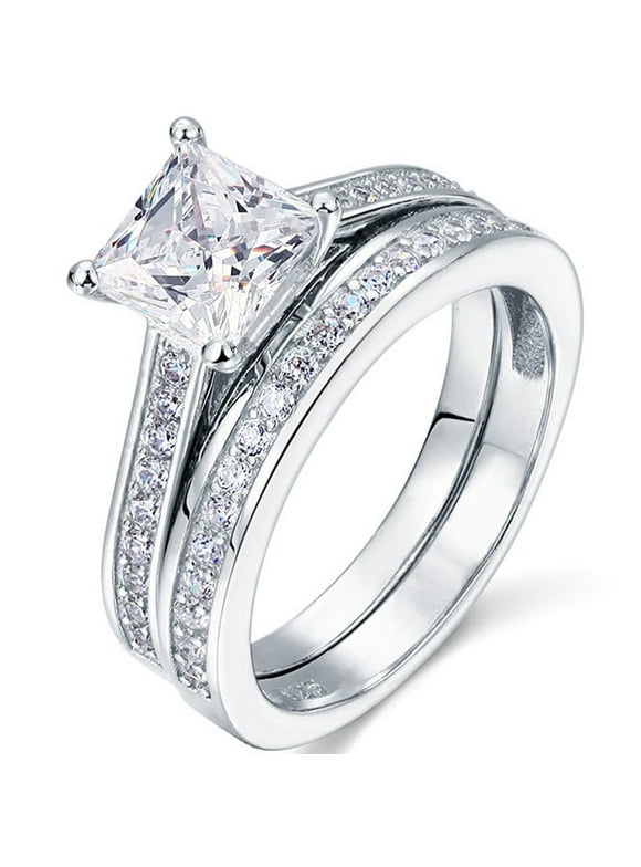 JeenMata 1.50 Carat Princess Cut Moissanite Wedding Set - Bridal Set - Channel Set Ring - Handmade Ring - 18k White Gold Over Silver