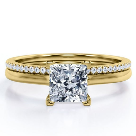JeenMata 2.25 Carat Princess Cut Pave Accented Prong Setting Bridal Ring Set in 18K Yellow Gold Plating over Silver (CUSTOMIZE YOUR WEDDING RING BAND)