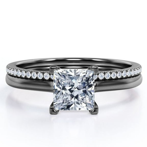 JeenMata 2.25 Carat Princess Cut Pave Accented Prong Setting Bridal Ring Set in 18K Black Gold Plating over Silver (CUSTOMIZE YOUR WEDDING RING BAND)